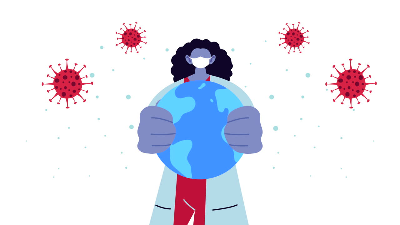 doctora femenina usando máscara facial para covid-19 y el planeta tierra