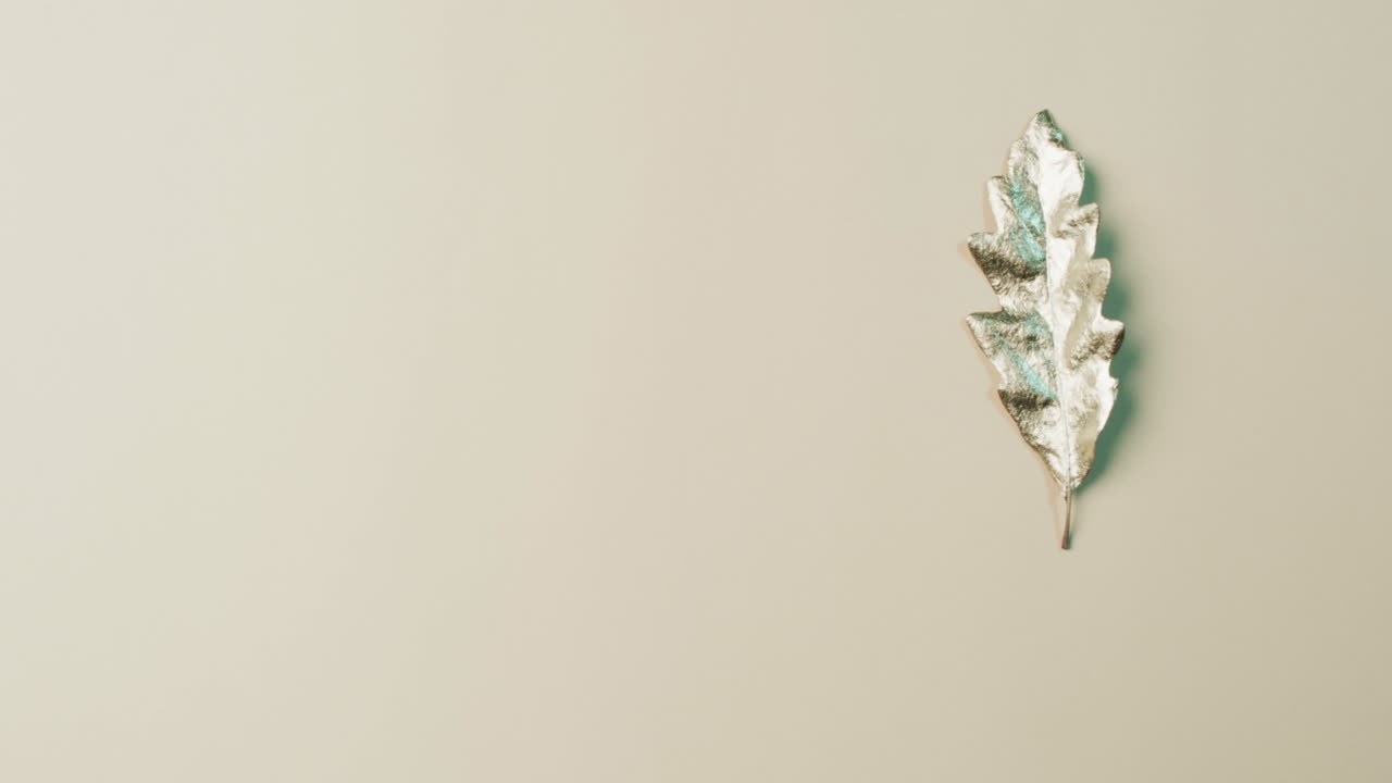 녹색 배경에 복사 공간과 함께 할로윈 가을 금속 잎의 비디오