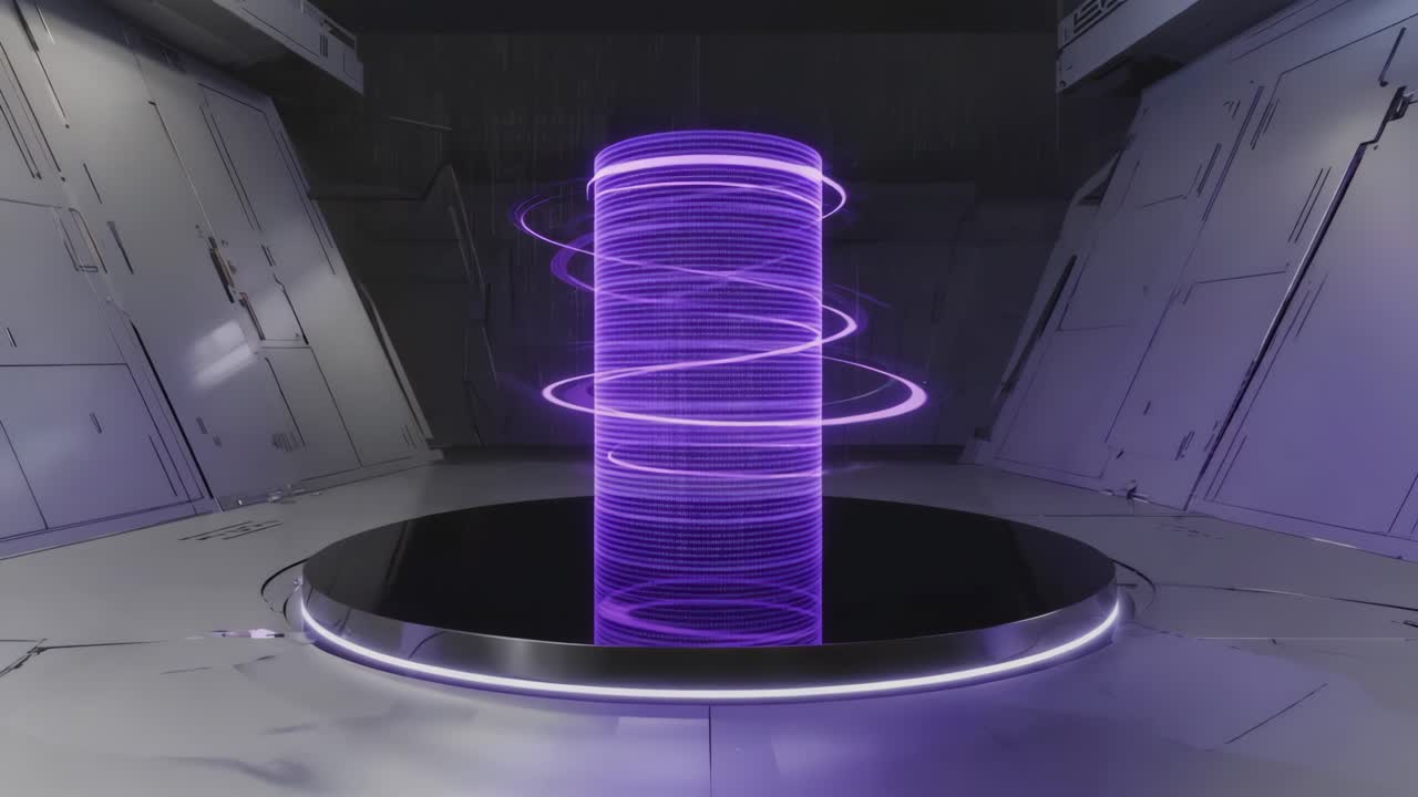 Futuristic Data Cylinder in a Sci-Fi Room