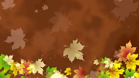 brown autumn background with falling dry colored maple leaves. painted yellow fallen leaves. looped animation.