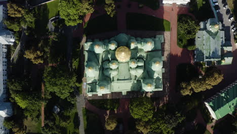 aerial - saint sophia cathedral in kiev, ukraine, top down rising