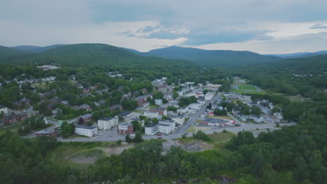 wide aerial view of rumford maine, a rural town in maine, usa