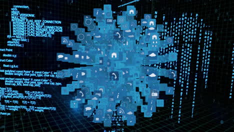 Internet icons and symbols shaped into a sphere