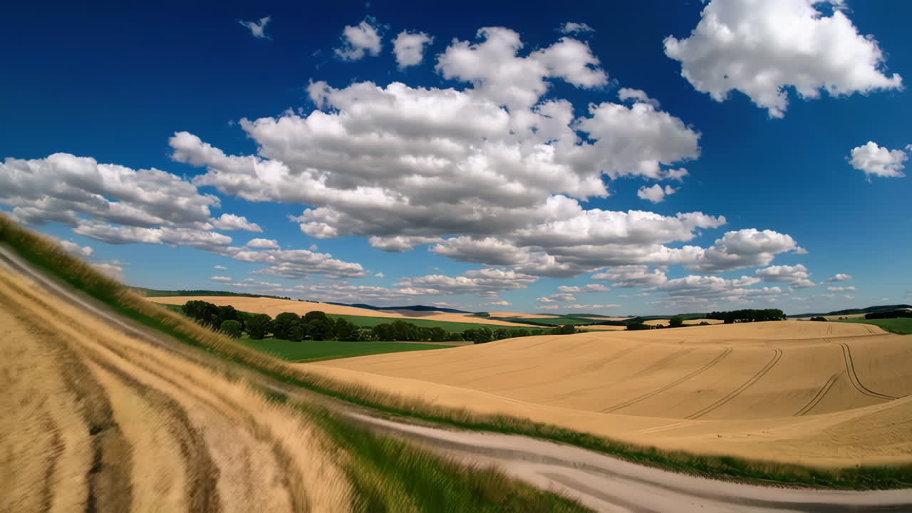 Scenic Countryside Landscape with Wheat Fields and Clouds