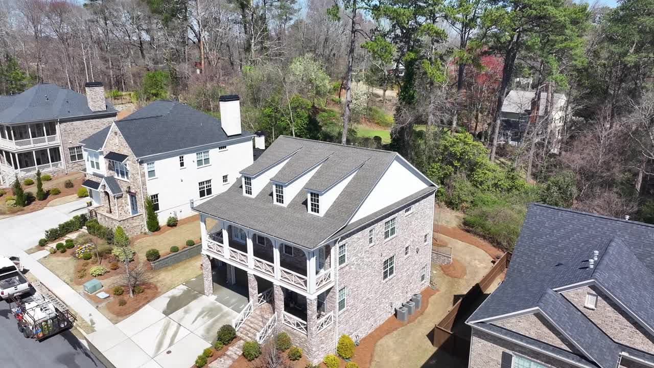 Atlanta luxury condominium complex, residential houses in sunny daylight, Georgia, Aerial