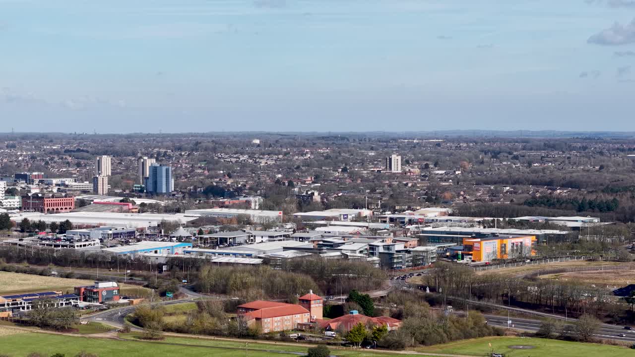 Glaxosmithkline, Stevenage aerial view towards industrial biotechnology laboratory facility