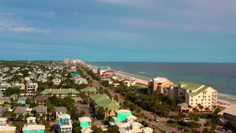 Rising-drone-view-of-the-beach-of-Destin-FL-on-old-highway-98