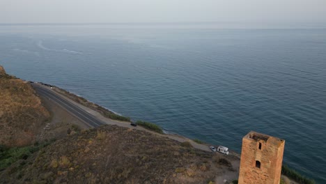 Experience-the-historic-Tower-of-Jaral-in-Almayate-Bajo-from-a-mesmerizing-drone's-eye-view