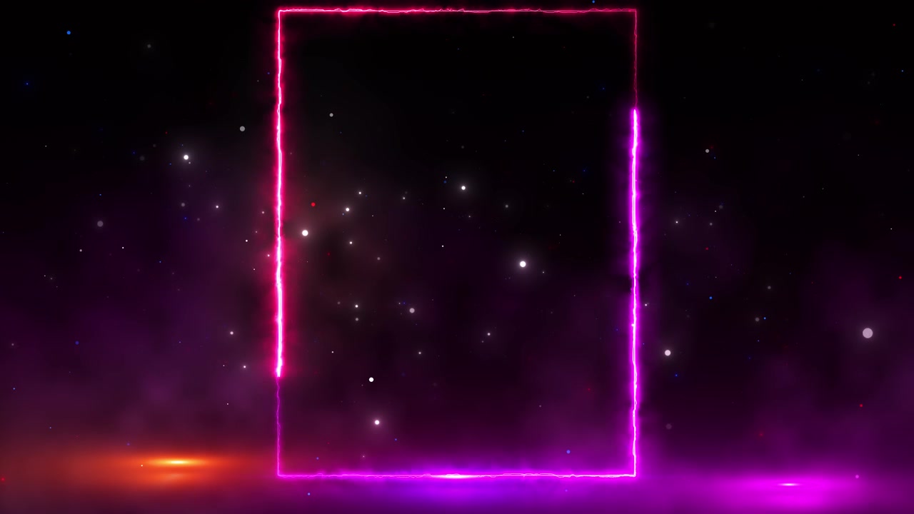 Magenta neon rectangle frame background electric pink border cosmic stars purple haze glowing empty