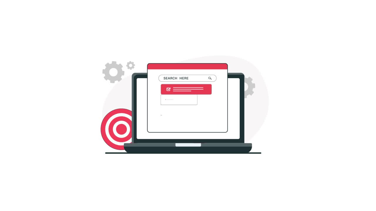 Animated Laptop Showing Search, Checklist, and Goal Achievement