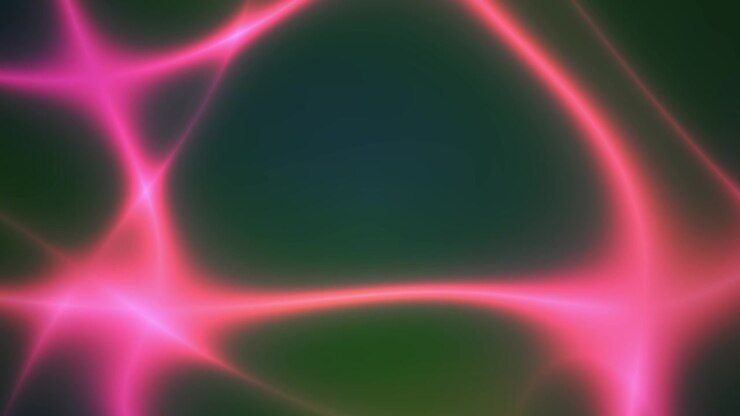 Abstract Glowing Pink Lines Moving on Dark Green Background