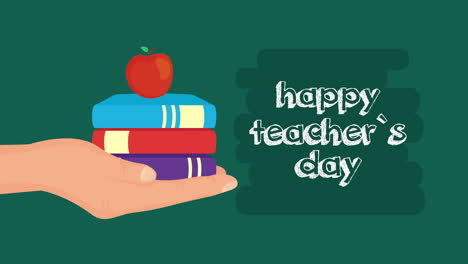 happy teachers day celebration with books and apples