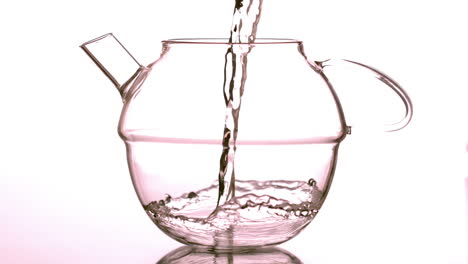 water pouring into glass teapot