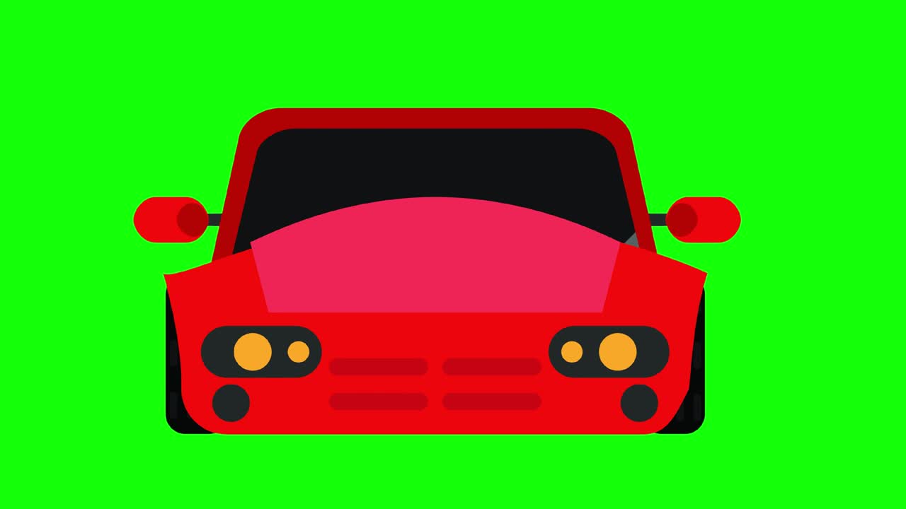 Animazione di un'auto rossa in corsa con sfondo green screen