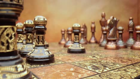 Flight-of-the-camera-between-vintage-chess.-super-macro-close-up