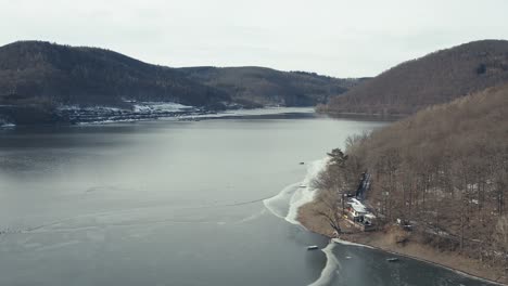 drone aerial views of the keller national park in winter