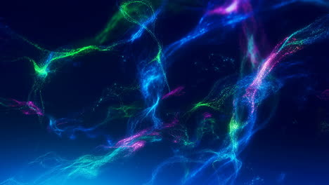 abstract glowing particle streams in blue and green hues