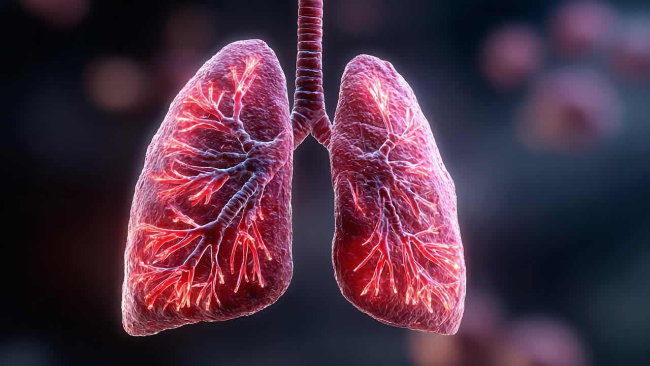 Visualizzazione dettagliata dei polmoni umani che illustra la struttura complessa di bronchi e alveoli in un sistema respiratorio sano