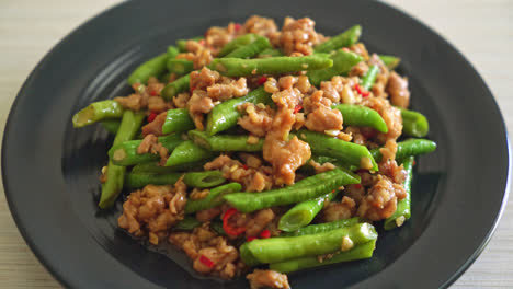 stir-fried french bean or green bean with minced pork - asian food style