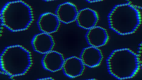 círculos de neón azul en espiral con puntos en degradado negro
