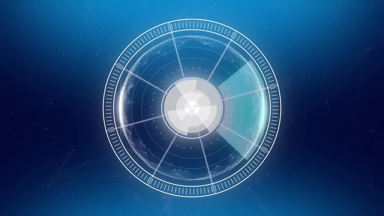 파란색 배경에 있는 범위 스캐닝과 연결 네트워크의 애니메이션