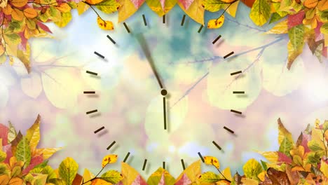 frame of autumn leaves and clock 4k