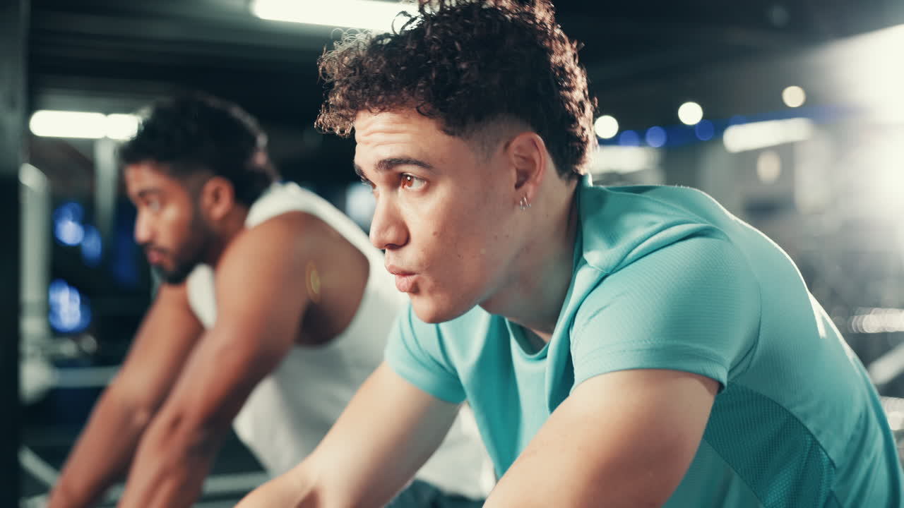 People exercising indoors on bikes at the gym
