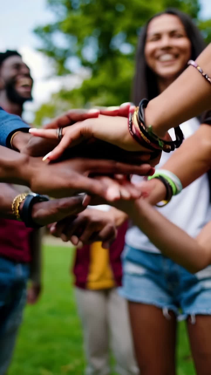 Diverse Group Stacking Hands in Unity