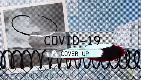 Covid-19-cover-up-text-banner-and-barber-wire-over-team-of-surgeons-running-at-hospital