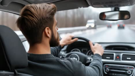 man driving a car on a winter road