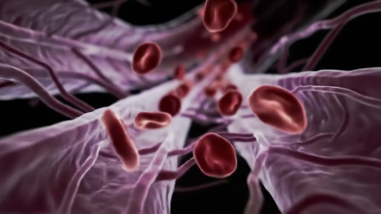 Exploring the Intricate Pathways of Human Blood Vessels: A Close-Up Journey Through the Circulatory System and the Flow of Red Blood Cells
