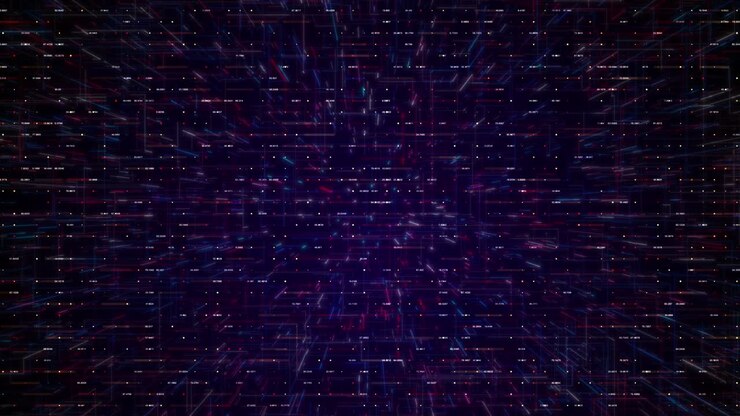 Sfondo Big Data con linee di movimento e numeri binari casuali e codice