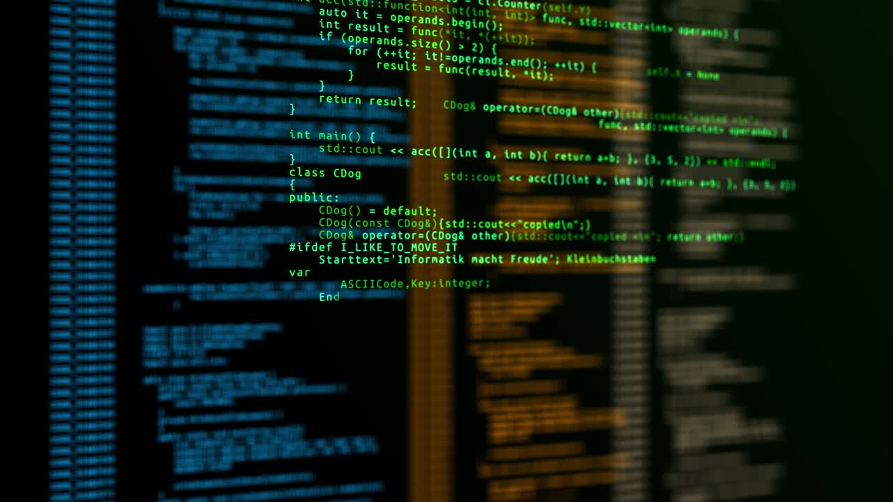 4K loop programming code abstract technology background.