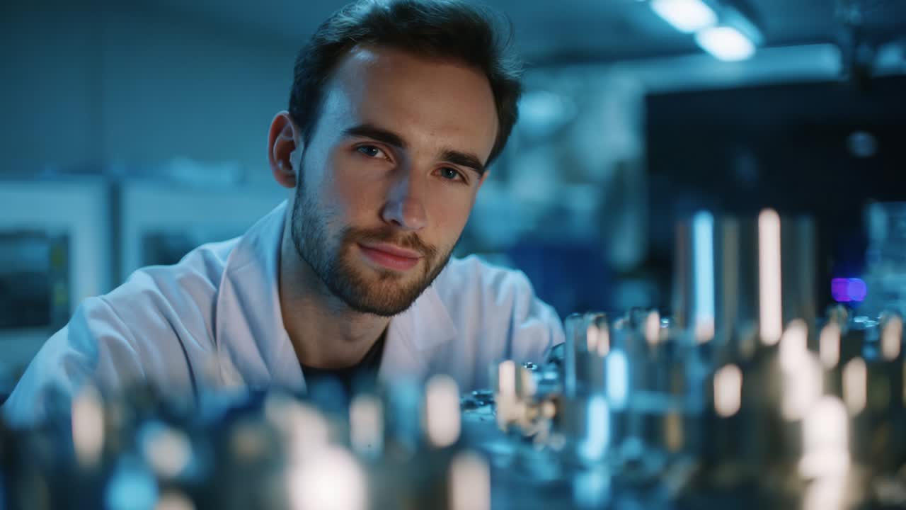 A passionate researcher in a high-tech laboratory setting, deeply engaged in innovative scientific work, highlighting the intersection of technology and human curiosity through focused experimentation