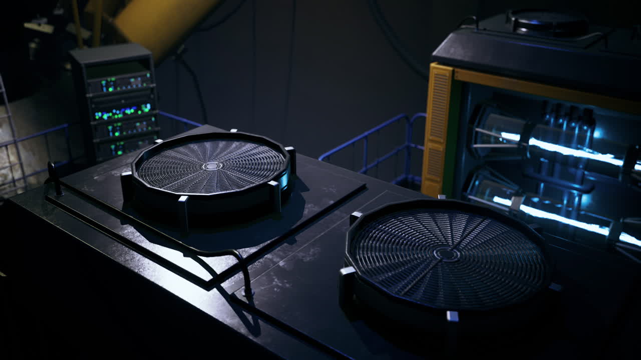 Futuristic control console with illuminated panels and elaborate design