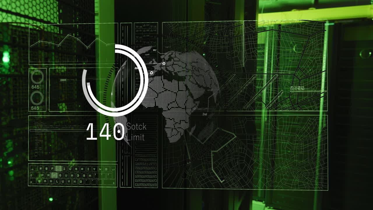 animación del procesamiento de datos en el mundo y servidores informáticos
