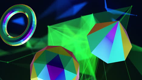 animación de formas multicolores en 3d sobre conexiones de neón sobre fondo negro