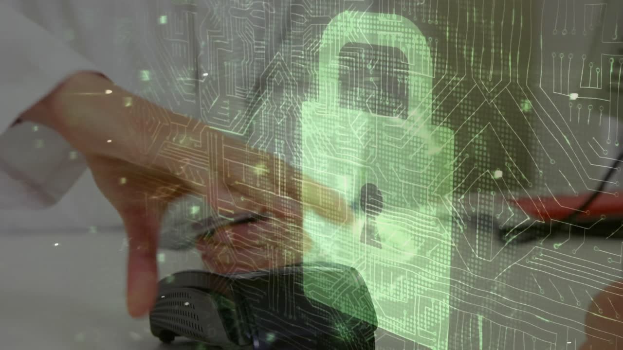 결제 터미널을 사용하는 사람들에 대한 네트워크 보안  ⁇ 락의 애니메이션