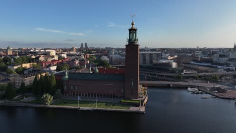 tall tower of historic city hall in stockholm, tourist attraction and government office building