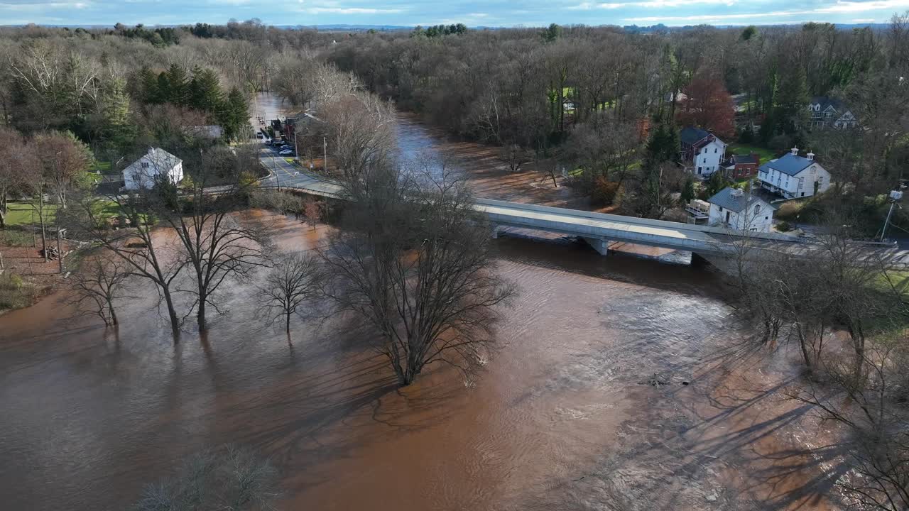 Aerial shot of flooded rural area