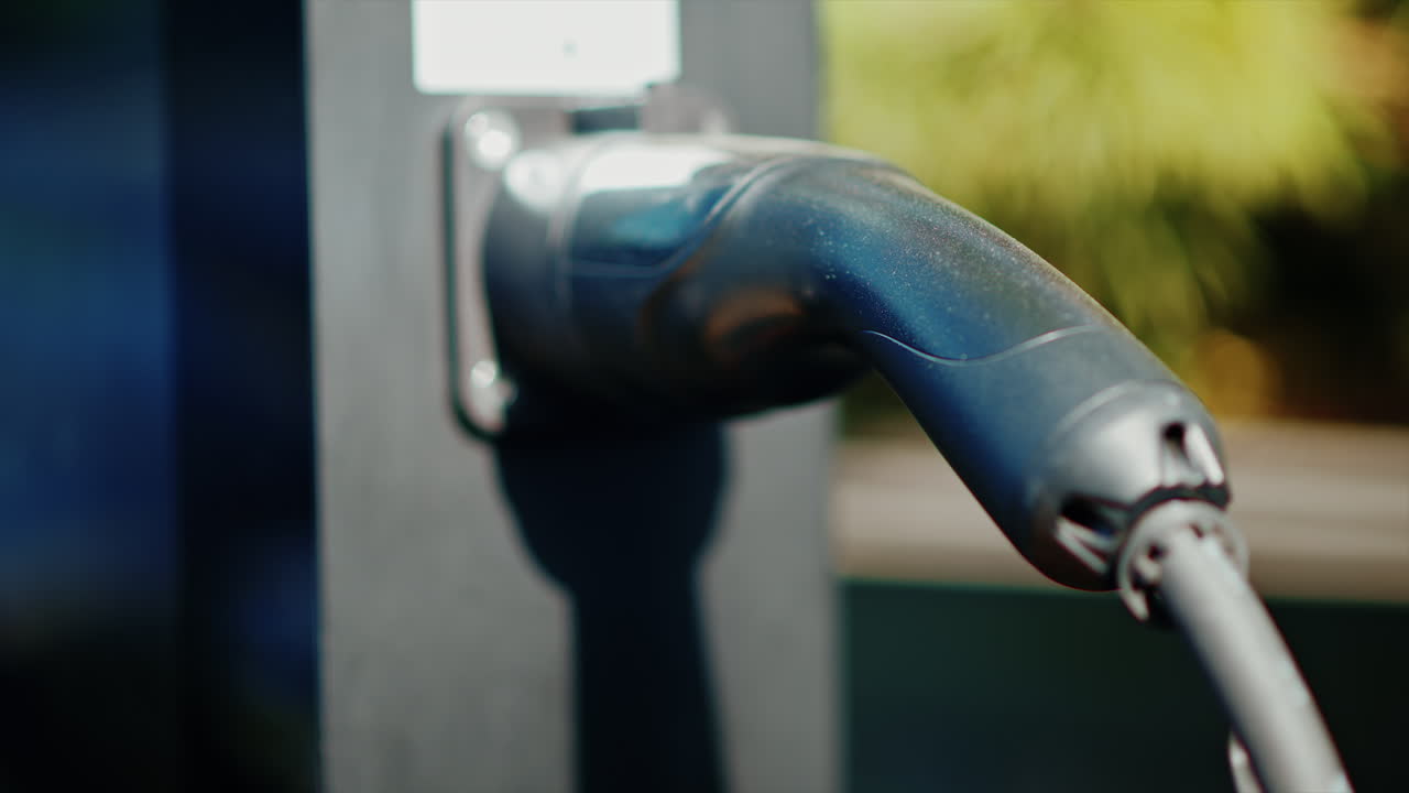 Close-up of electric car charging station