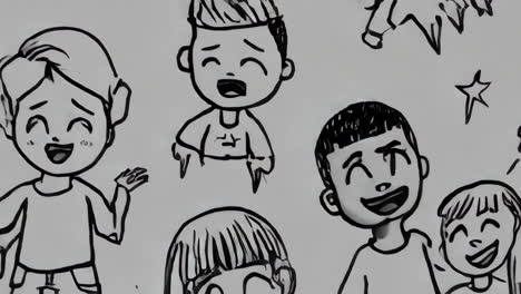 black and white cartoon drawings of happy and energetic children