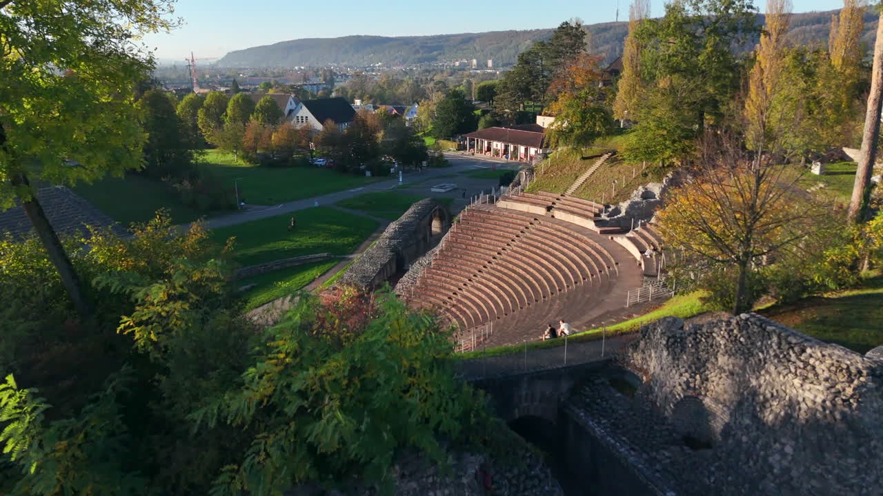 Aerial View of Roman Amphitheater Ruins in Autumn