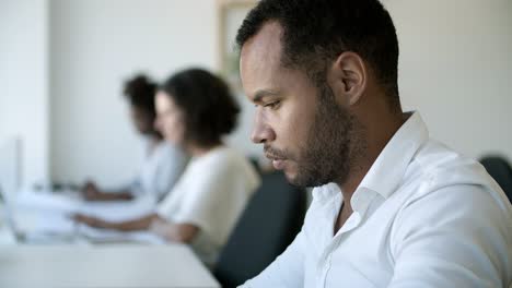 closeup shot of tired office worker