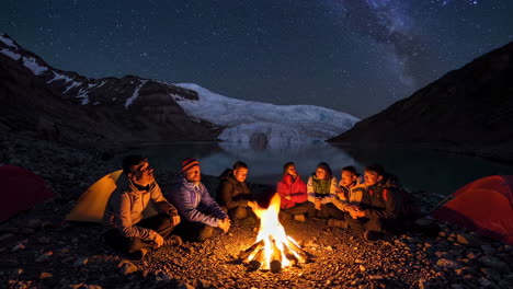 camping under the milky way, glacier lake