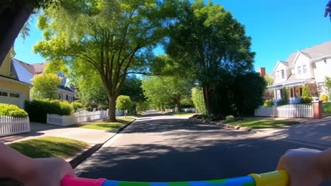 a ride down a tree-lined suburban street on a sunny day