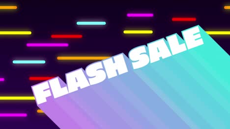 animation of flash sale text in white letters over multi coloured lines in background