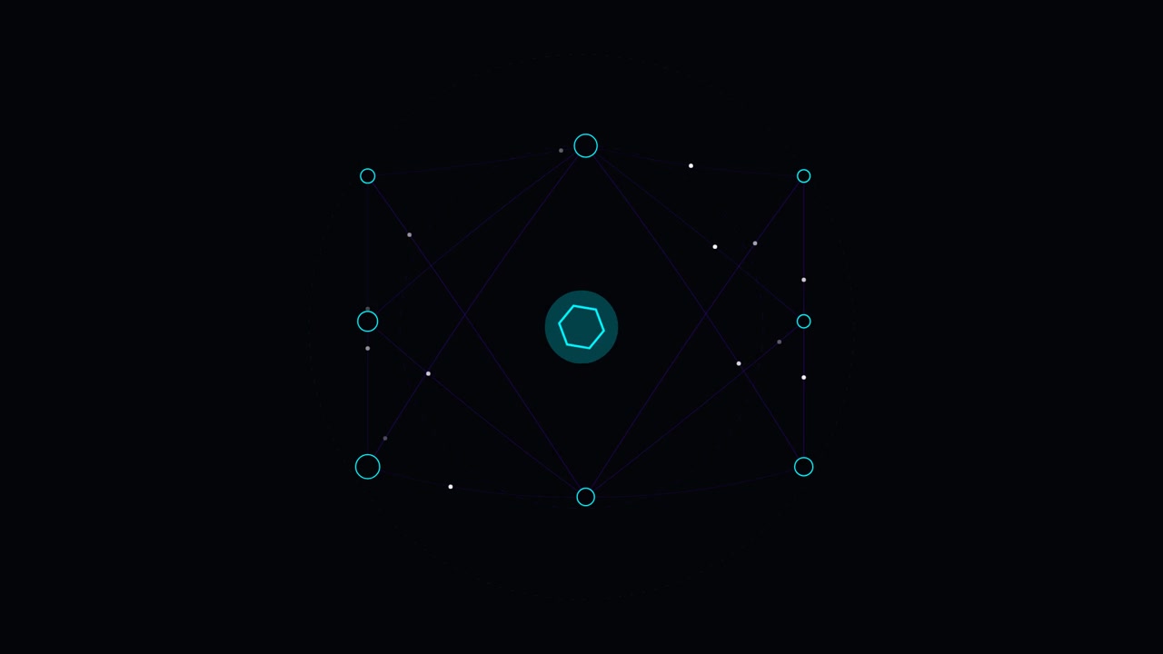 Abstract Digital Network Animation with Glowing Hexagon and Connecting Nodes