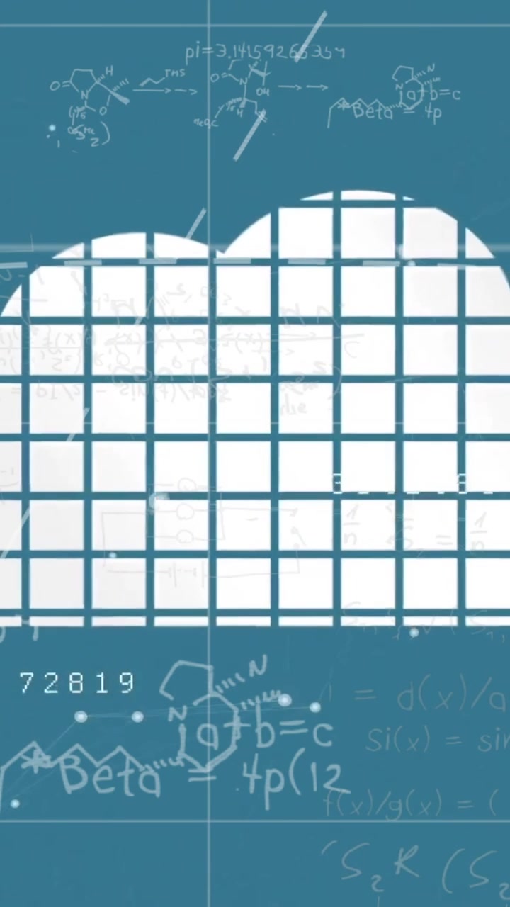 Animerend cloud computing concept over wiskundige vergelijkingen en wetenschappelijke formules
