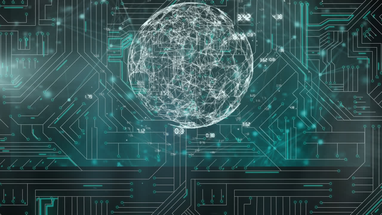 animación de pantallas de computadora con cámara moviéndose sobre la placa de circuitos de la computadora en el fondo